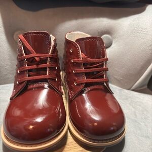Josmo Burgundy Patent Leather Lace-Up Baby Shoes